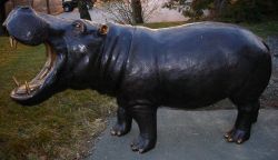 Flusspferd mit weit geöffnetem Maul - Bronze-Großskulptur