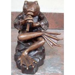 Bronze-Skulptur Frosch mit Flöte