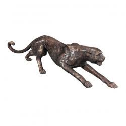 Bronze-Skulptur Schleichender Gepard in antikbraun