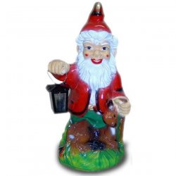 Deko - Figur Fröhlicher Zwerg mit Laterne und liegendem Reh