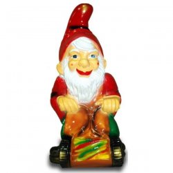 Deko - Figur Gartenzwerg mit Schürze und Rasenmäher