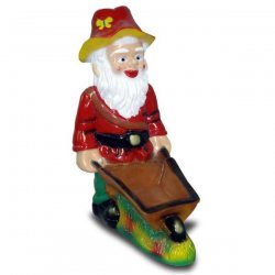 Deko - Figur Gartenzwerg mit Hut und Schubkarre