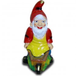 Garten - Figur Gartenzwerg mit Schürze und Schubkarre