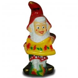 Deko - Figur Lachender Gartenzwerg mit zwei Pilzen