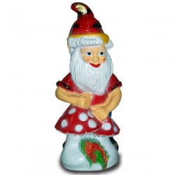 Deko - Figur Grinsender Gartenzwerg mit Fliegenpilzen