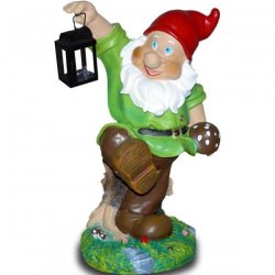Deko - Figur Tanzender Gartenzwerg mit Pilz und Laterne