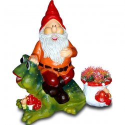 Deko - Figur Gartenzwerg singt auf Frosch, Fliegenpilz