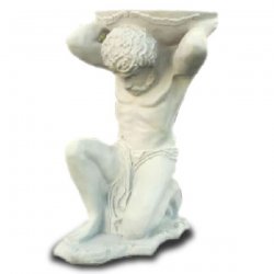 Statue Mann mit Bart trägt eine Platte