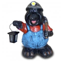 Dekorations - Figur Maulwurf mit Stirnlampe und Laterne