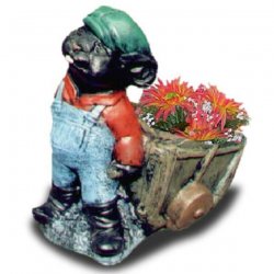 Tier - Skulptur Maus zieht Schubkarre