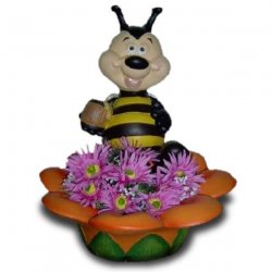 Deko - Figur Biene mit Fass und Blüten - Blumenschale