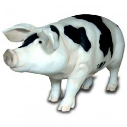 Deko - Figur Freundliches Schwein mit schwarzen Flecken