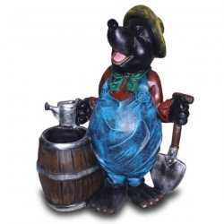 Deko - Figur Maulwurf mit Giesskanne, Spaten und Fass