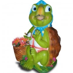 Tier - Skulptur Schildkröte mit Vogel und Blumenkorb