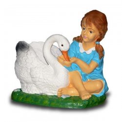 Skulptur Mädchen füttert liebevoll einen Schwan