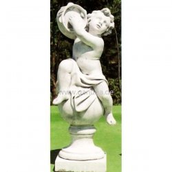Weiße Gartenfigur Tamburin-Spieler
