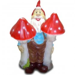 Dekorations - Figur Gartenzwerg mit zwei Fliegenpilzen