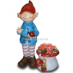 Garten - Deko Winkender Wichtel mit Fliegenpilz - Blumentopf