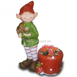 Dekorations - Figur Wichtel mit Eichhörnchen und Blumentopf