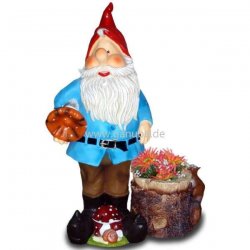 Dekorations - Figur Gartenzwerg mit Baumstamm - Blumentopf