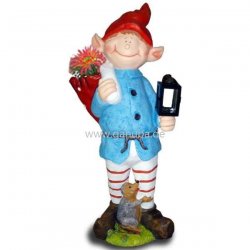 Deko - Figur Wichtel mit Pilz - Rucksack, Igel und Laterne