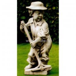 Weiße Garten-Figur Gärtner-Gehilfe mit Harke