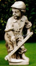 Weiße Gartenfigur Gärtner-Gehilfe mit Sense