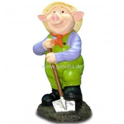 Deko - Figur Lachendes Schwein mit Spaten