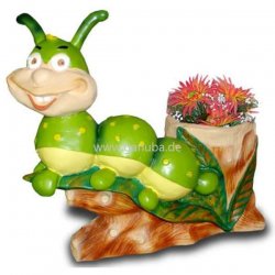Dekorations - Figur Raupe auf Ast mit Blumentopf