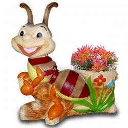 Deko - Figur Gestreifte Ameise auf Ast mit Blumentopf
