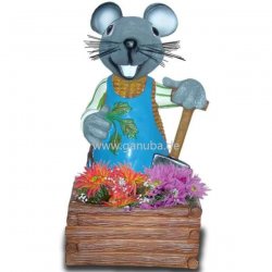 Deko - Figur Mais - Maus mit Spaten vor Blumenkasten