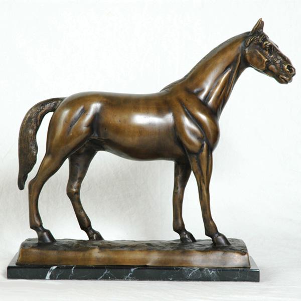 Pferd Figur Skulptur Eisen Bronziert auf poliert Marmor Sockel 20,5 cm 1,7 Kg 