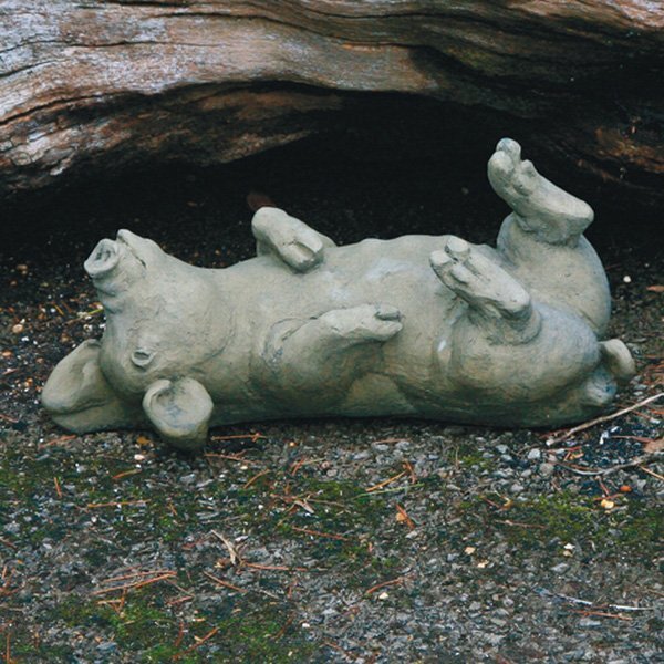 Figur Schwein auf Rücken liegend H 11 x L 33 cm Dekofigur Gartenfigur aus Beton 
