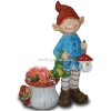 Deko - Figur Wichtel mit Laterne, Frosch und Blumentopf
