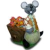 Deko - Figur Maus zieht Holz - Karren mit Blumen