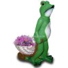 Tier - Skulptur Frosch zieht Blumenkorb - Schubkarre